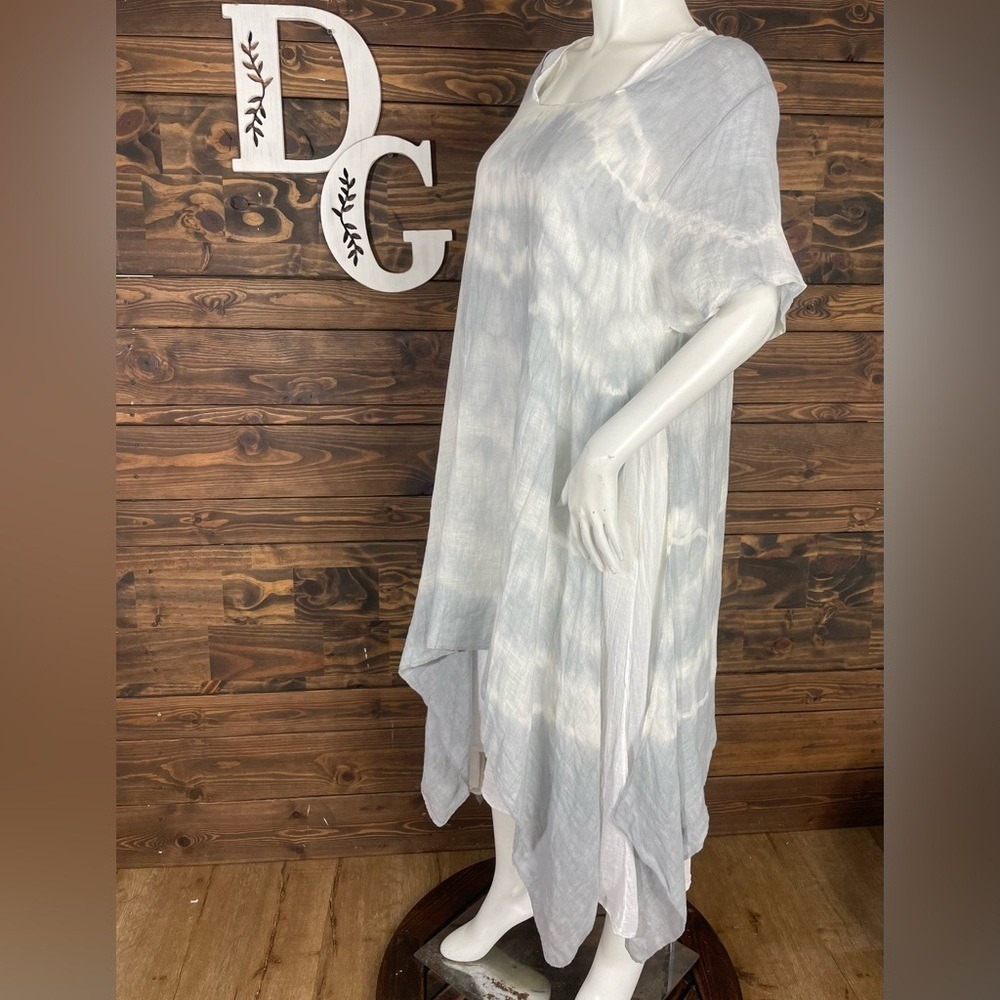 Saga | Made in Italy Linen Hanky Dress Layered Ombre Tie Dye Handkerchief Dress - Picture 6 of 9